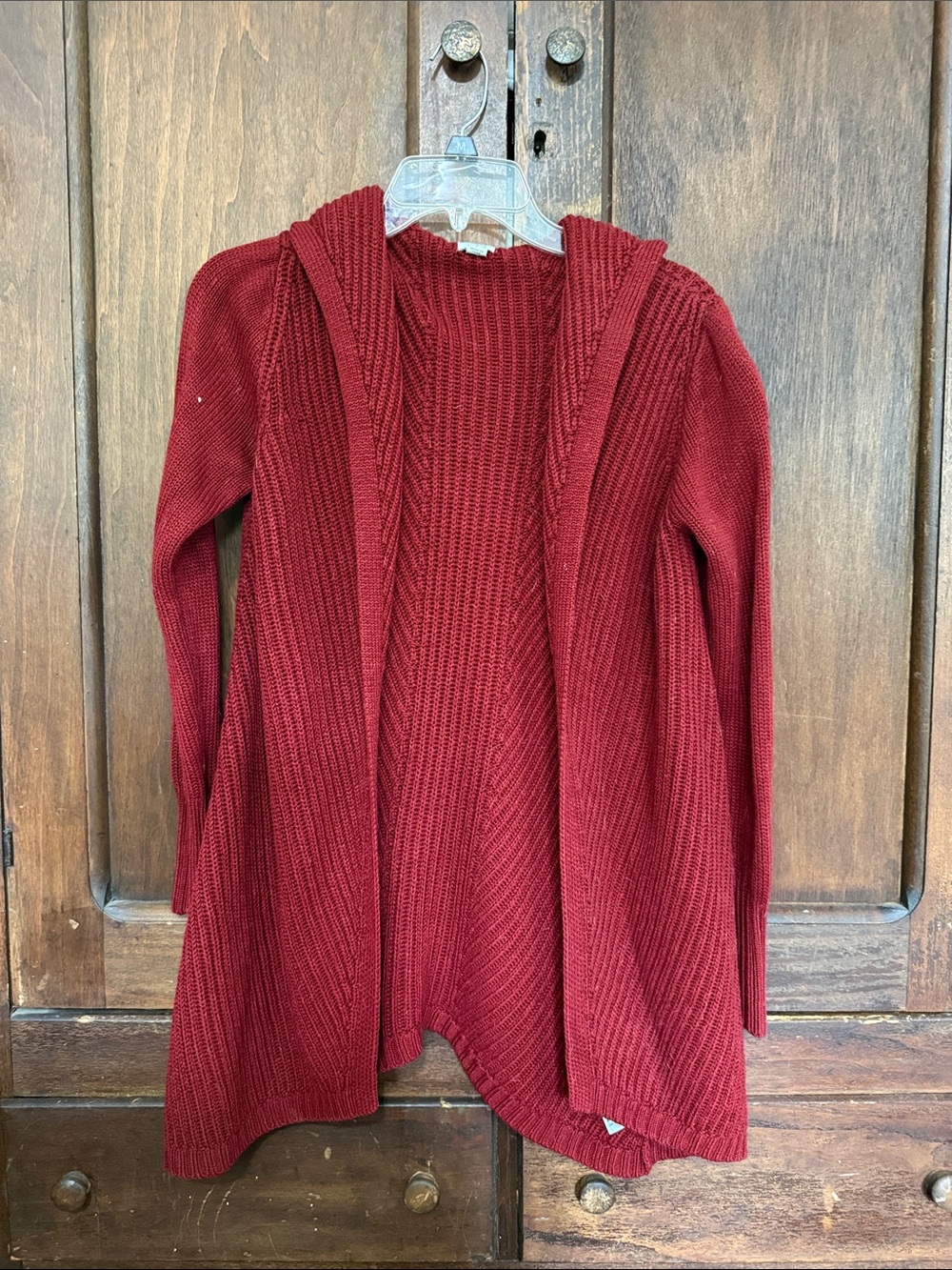 a new day Burgundy Open-Front Hooded Cardigan